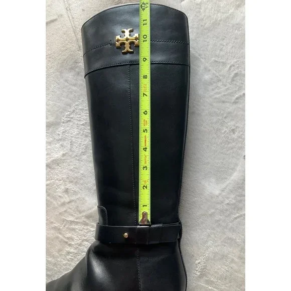 Tory Burch Everly Black Logo Knee High Leather Riding Boots size 7M - Picture 11 of 16